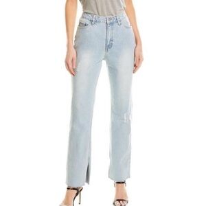 Avec Les Filles Light Wash Distressed Straight Leg Split Seam Jeans Womens Sz 31